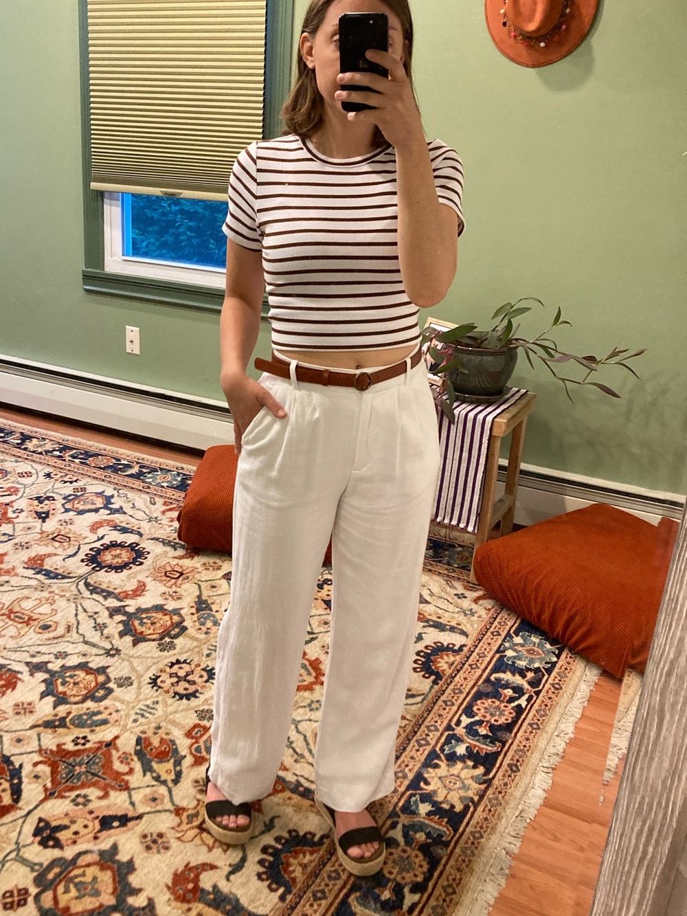 Abercrombie & Fitch Cream High-Rise Wide Leg Linen Pants